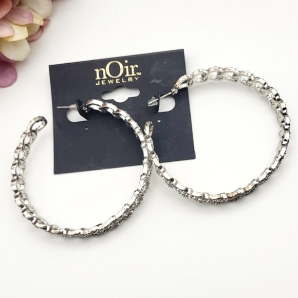 NWT nOir Jewelry large silver plated hoops inlaid rhinestones post earrings $128 - Picture 11 of 14